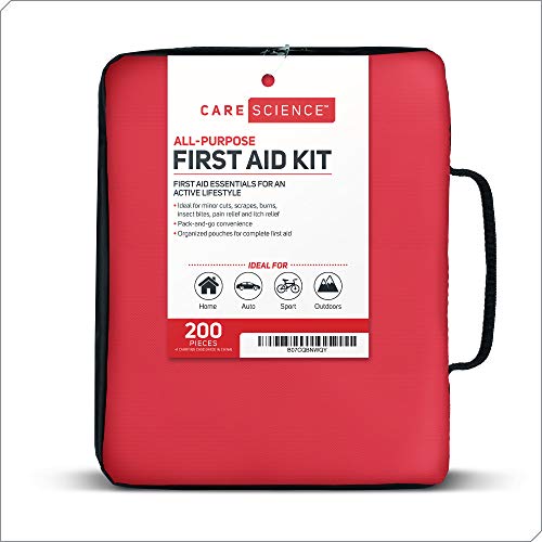 Care Science First Aid Kit All Purpose, 200 Pieces | Professional Use for Travel, Work, School, Home, Car, Survival, Camping, Hiking, and More
