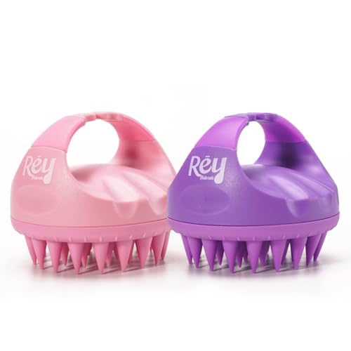Image of Rey Naturals Hair Scalp Massager Shampoo Brush - Hair Growth, Scalp Care, and Relaxation - Soft Bristles for Gentle Massage - Pink Color (Pink & Purple)