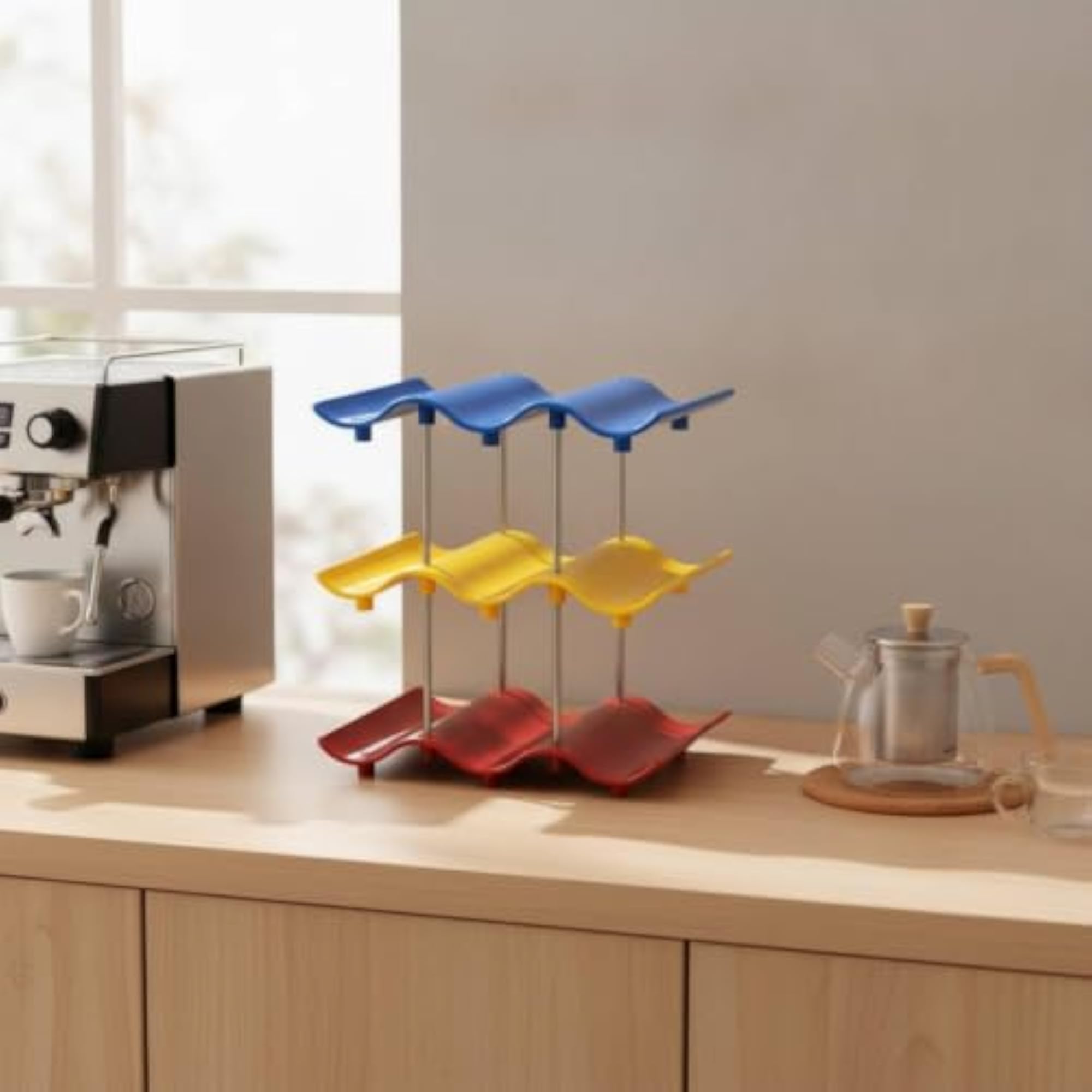Space-Saving Cup Storage Rack with Wave Shelf