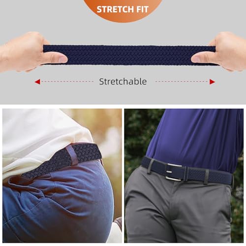 Stretch Braided Woven Belt for Men 2 Pack,Mens Gift Web Belt No Hole Elastic for Casual Golf Jeans3