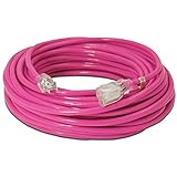 100-ft 14/3 Heavy Duty Lighted SJTW Indoor/Outdoor Extension Cord by Watt's Wire - Long Pink 100'...