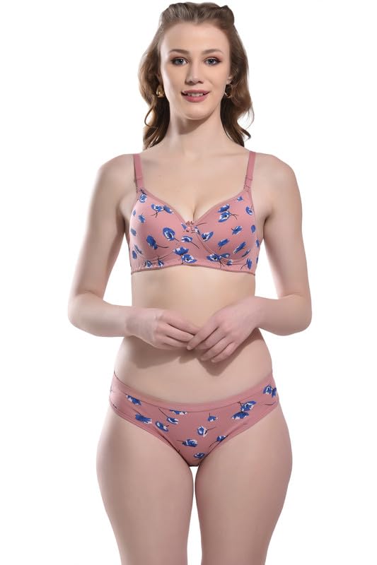 Image of SGC SWEDEN Womens Cotton Blend Lingerie Set || Lightly Padded Bra & Panty Set || Bridel Set for Womens & Girl || See Main Image to Check How Many Sets You Will Get (40B, Pink)