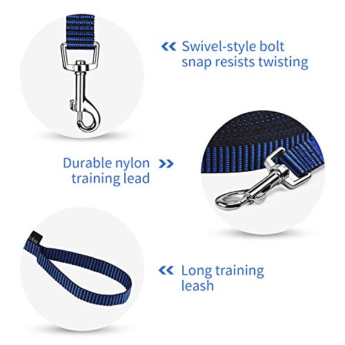 Image of Hi Kiss Dog /Puppy Obedience Recall Training Agility Lead - 15ft 20ft 30ft 50ft 100ft Training Leash - Great for Training, Play, Camping, or Backyard(50ft,Black Blue)
