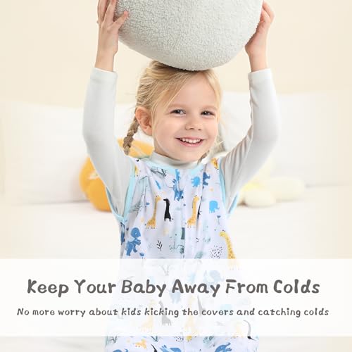 Image of WONDAY Toddler Sleep Sack with Feet, 0.5 Tog Sleeping Sacks for Walking with Legs 12-18 Months 2T 3T 4T 5T (Giraffe, 2-3T)