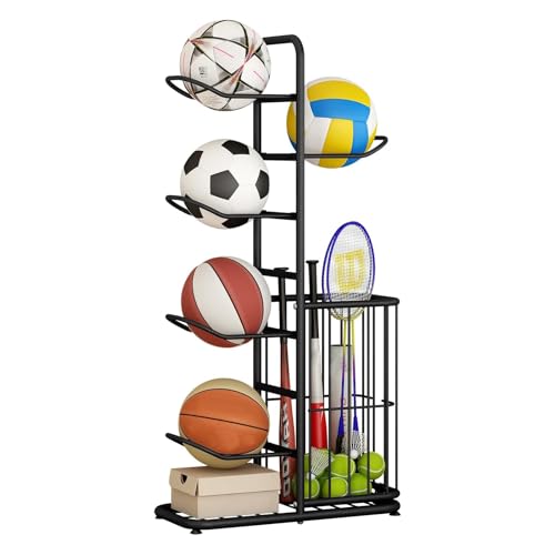 Étagère de rangement pour ballons à 5 niveaux avec panier pour garage et intérieur