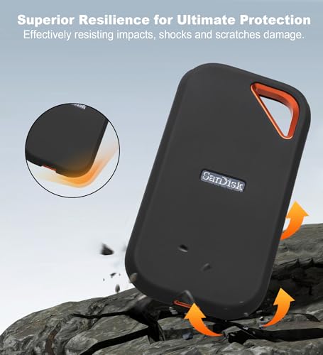 Image of Lacdo Protective Silicon Cover Case for San Disk Extreme Pro Portable External SSD 500GB 1TB 2TB 4TB 8TB USB-C Solid State Drive Silicon Skin Sleeve Shockproof Travel Pouch Storage Bag, Black