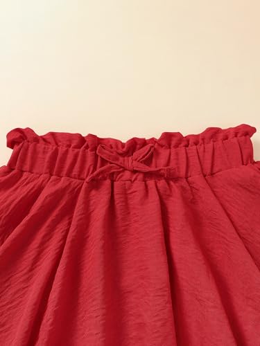Image of Girls Skirts Cute Paperbag Bow Elastic High Waisted Bubble Ruffle Hem Puffy Mini Skirt