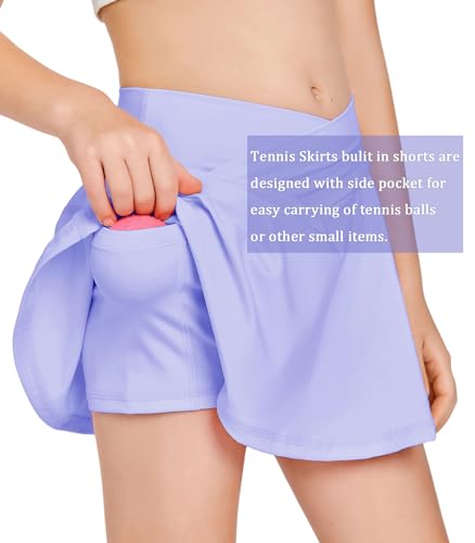 Image of Haloumoning Girls Tennis Skirt High Waisted Athletic Skorts | Pockets Shorts, Crossover,Workout Golf Running Skirts