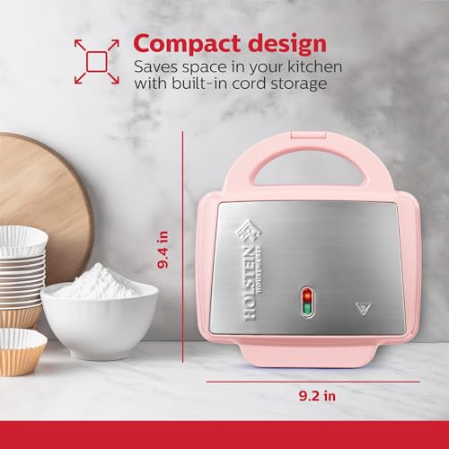 Image of Holstein Housewares Non-Stick 6-Count Electric Cupcake Maker Machine - Bakes 6 Cupcakes, Muffins, Pizza Cups, Cinnamon Buns - Perfect for Gifts, Birthdays, Holidays, or Bake Sales, Pink