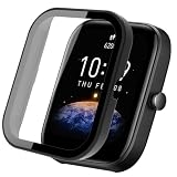 FINON for Amazfit Bip 3 用 Bip 3 Pro 用 ケース ガラスフィルム一体型 軽量 簡易脱着 シンプル (ブラック)
