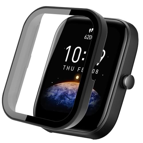FINON for Amazfit Bip 3 �p Bip 3 Pro �p �P�[�X �K���X�t�B������̌^ �y�� �ȈՒE�� �V���v�� (�u���b�N)