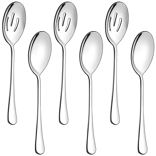 6er Servierlöffel Set, 22 cm Edelstahl Löffel,Schlitzlöffel Servierlöffel - Nützlich Fortschrittlicher Skimmer,Buffet-Servierutensilien Set für Party, Bankett, Kochen, Küche,Großes Buffet（Silber）