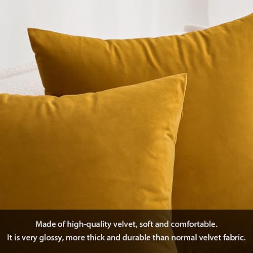 MIULEE Velvet Soft Soild Microfiber Decorative Square Pillow Case Throw Cushion Cover for Sofa Bedroom with Invisible Zipper 16x16 Inch 40x40cm Mustard Yellow Set of 2 Lined - Image 2