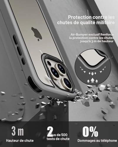 Coque iPhone 15 Pro antichoc 360 protection silicone transparente PC gris titane - 3