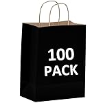 Qutuus Black Gift Bags with Handles Bulk - 100 Pcs 8x4.5x10 inches Black Paper Bags for Shopping, Retail, Small Business, Party, Merchandise