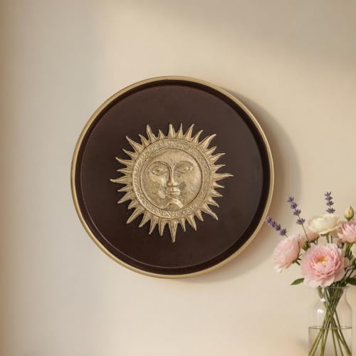 BEHOMA Sun Metal Wall Plate Coffee Brown & Gold 8.4"