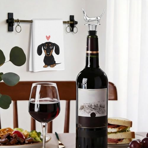 Image of Dachshund Kitchen Towels with Wine Bottle Stopper 24x14 Inch, Dachshund Gifts Reusable Dish Towels for Kitchen Bars Decor, Wine Gift Weiner Dog Gifts for Women Men Christmas Birthday Gift-1