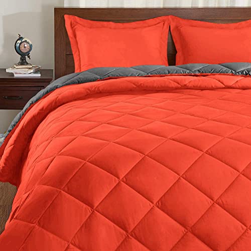 Basic Beyond Down Alternative Comforter Set (Queen, Flame Charcoal Gray) - Reversible Bed Comforter with 2 Pillow Shams for All Seasons