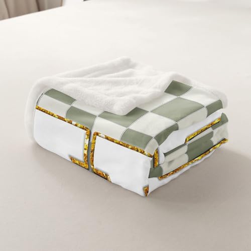 Image of Erosebridal Sage Green Checkered Fuzzy Plush Throw Plaid Initial H Fleece Blanket Personalized Monogram Sherpa Blanket for Kids Boys Girls,Fashion Grids Gingham Decor for Bed Couch Queen 90 inchx90 inch