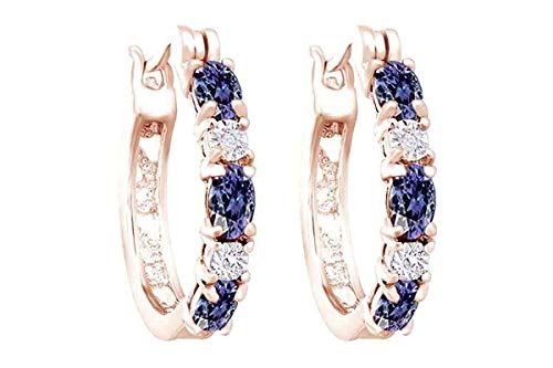 Blue Simulated Tanzanite and White Cubic Zirconia Hoop Earrings in14k Gold Over Sterling Silver3