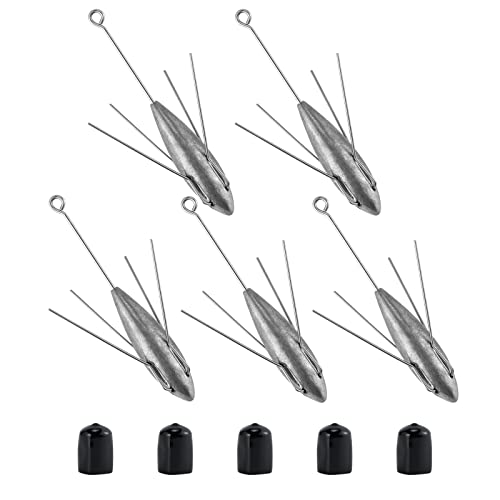 Alwonder 5-Pack Sputnik Sinkers Surf Fishing Weights Spider Sinkers Saltwater Lead Fishing Weights for Surf Casting Beach Offshore Inshore Jetty Pier 5oz