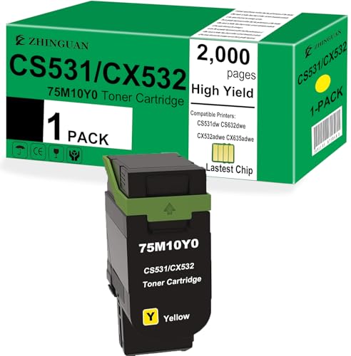 Toner CS531 CX532 jaune compatible Lexmark CS632dwe CX635adwe 75M10Y0