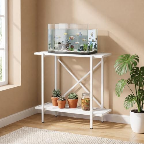 Image of ecofynd 2-Tier Fish Tank Stand, Double-Layer Aquarium Stand with Adjustable Table Feet, Heavy Metal Storage Rack Suitable for Home and Office, (White, FS-PS050)