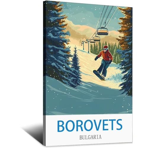 Affiche Borovets Bulgarie pour decoration salon cadre vintage montagne 30x45cm