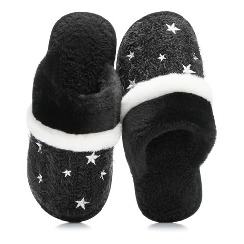 Image of GOEWY Cozy Slippers for Women Indoor and Outdoor Fuzzy House Shoes with Memory Foam Anti-Skid Sole Gifts for Women Mom Ladies