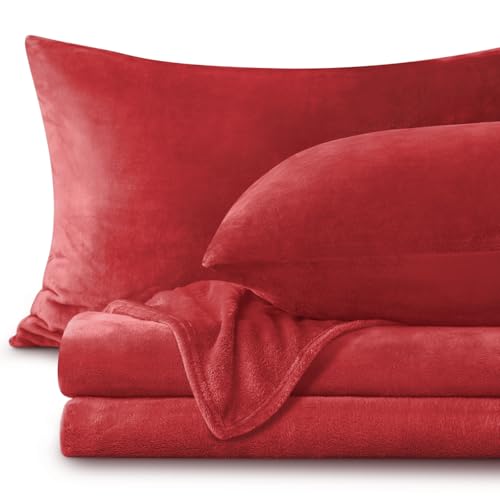 Image of BEDELITE Flannel Sheets Queen Size Red - Super Soft Fleece Sheets Set Fluffy Extra Plush, 4 Piece(Include Fitted Sheet, Flat Sheet, 2 Pillowcases)