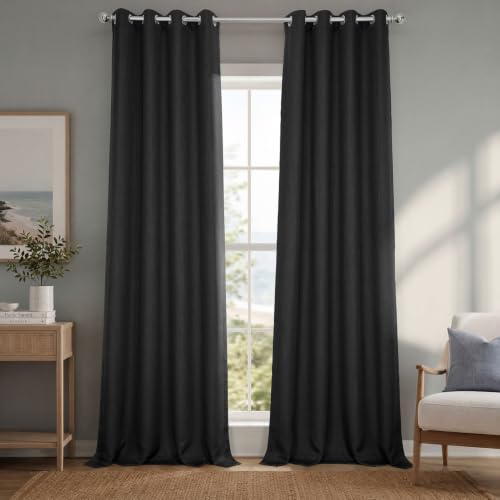 Image of HPD Half Price Drapes Grommet Linen Curtains 120 Inches Long Room Darkening Curtains for Bedroom & Living Room (1 Panel), 50W x 120L, Essential Black