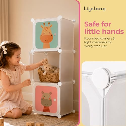 Image of Lifelong Kids Storage Cabinet Organizer | 3 Racks for Organized Storage | Multipurpose Wardrobe for Kids Clothes, Toys & Books | Lightweight, Portable & Spacious Shelf for Home Use (LLHSRK02, White)
