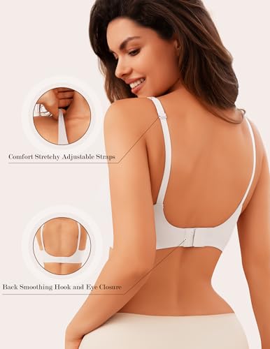 Image of Womens Wireless Bra No Underwire Seamless Push Up Bra Comfort Full Coverage Padded Soft Vneck Everyday Bralette