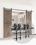 244CM/8FT Black Sliding Barn Door Track Kit, Double Door Hardware System, J-Shape Hangers