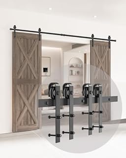 10FT/305CM Sliding Barn Door Track Kit - Hardware for Double Doors, J-Shape Design