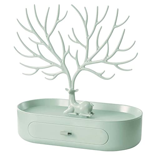 Jewellery Display Stand Holder Earring Necklace Bracelets Watches Jewelry Storage Organizer Tree Shape Tower Rack Tray Women Girls Birthday Christmas Gift (2 Tiers, Green)