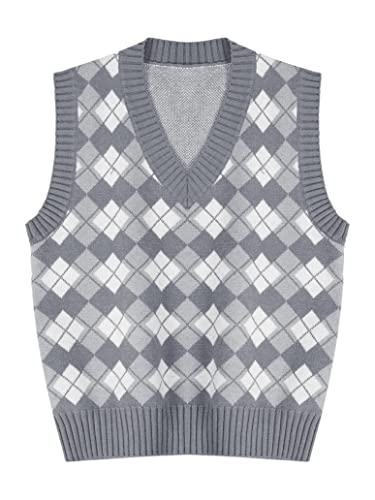 Kids Girls Sleeveless V-neck Plaid Printed Knit Sweater Vest Tops Autumn Casual Pullover Waistcoat