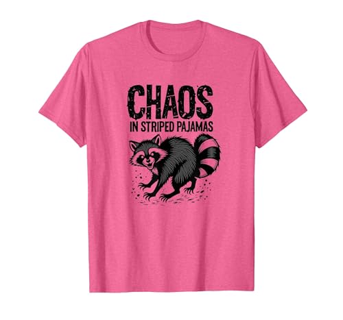 Chaos In Striped Pajamas Feral Raccoon Design T-Shirt, Men, Pink Heather, XX-Large