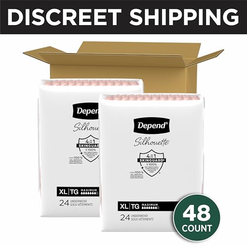 Depend Silhouette Adult Diapers, Incontinence & Postpartum Bladder Leak Underwear for Women, Maximum Absorbency, Extra Large, Pink, 48 Count (2 Packs of 24), Packaging May Vary