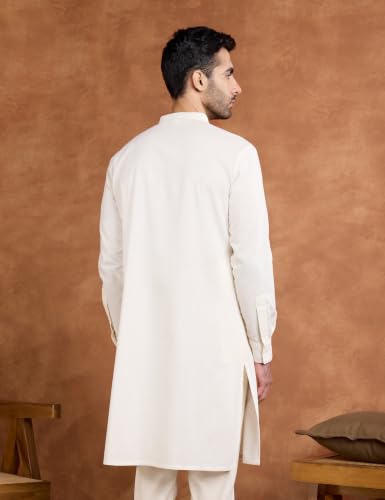 Image of Amazon Brand - Symbol Men's Cotton Blended Full Sleeve Kurta| Regular Fit | Classic Mandrin Collar| Front Half Open | Available in Plus Sizes