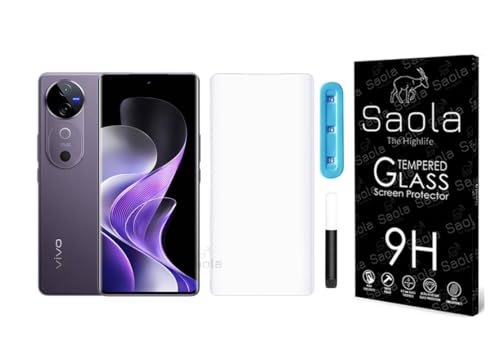 Image of Saola 1-Pack UV Curved Tempered Glass for Vivo V40 | 9H Hardness | Edge-to-Edge Full Screen Coverage | UV Light Installation | Scratch Resistant | Case Friendly Screen Protector. (6.78 Inches)