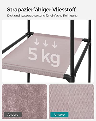 Songmics, Kleiderschrank aus Stoff, tragbar, für das Schlafzimmer, Kleiderständer mit Stoffabdeckung, 45 x 150 x 175 cm, 12 Fächer, Metallstruktur, Rosa (Puderrosa), LSF003P02