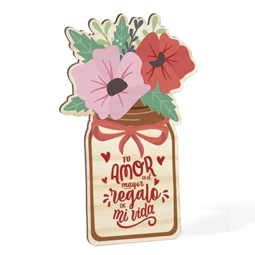 Dehome - Tarjeta de Madera Romántica – Regalo San Valentín, Aniversario, Parejas – Placa Decorativa con Diseño Sentimental, Regalos Originales para Enamorados, Hecho a Mano (Flores)
