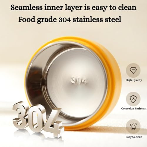 Image of YELONA 580ml Double Layer Lunch Pot for Kids & Adults | Stainless Steel 304 Bento Food Jar | Headphone Style Handle | Leak-Resistant, Two Compartment Tiffin Box (Oliver Amber)