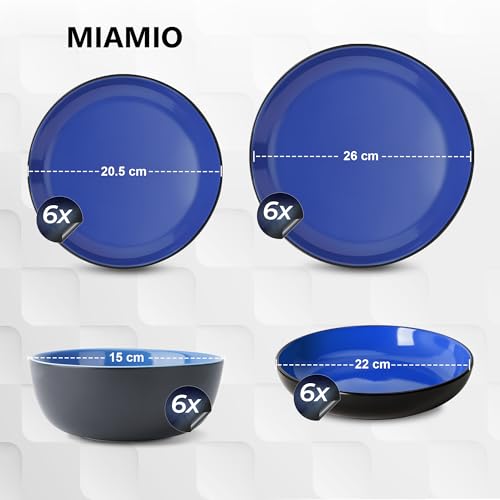 MIAMIO – Service for 6 Dishware Set/Stoneware Dinnerware Set – Including Plates, Bowls and Mugs – Microwave & Dishwasher Safe – Le PaPillon Collection (Blue, 24-Pieces) by MIAMIO - Used condition - US$79.99