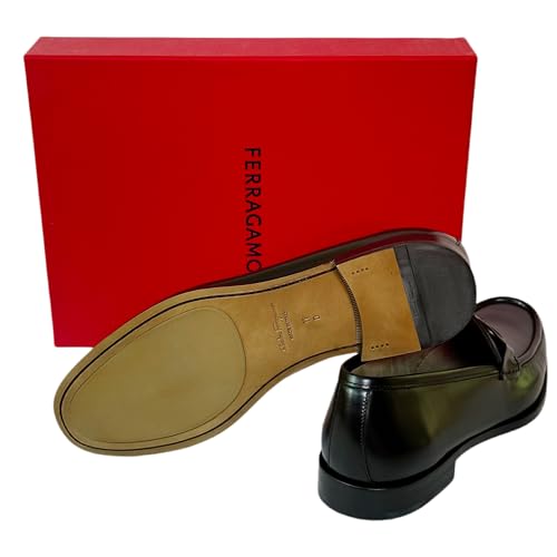 ROLO 10 Black Loafers Leather Gancini Bit Moccasin Men's Dress Shoes (Salvatore3