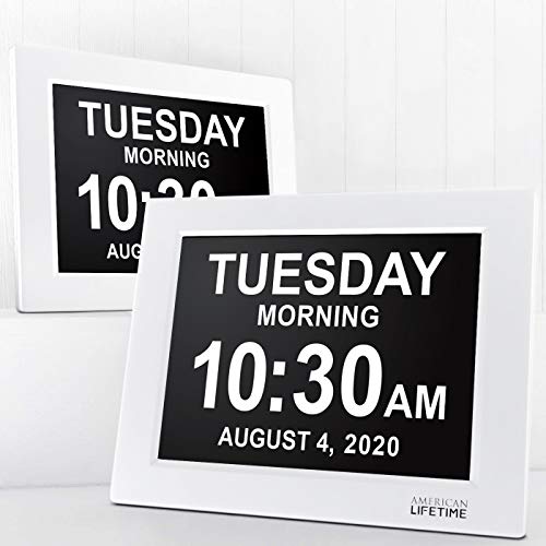 Image of American Lifetime, New Version, Day Clock Extra Large Impaired Vision Digital Clock with Backup and 5 Alarm Options Great Gift Ideas, 2 Pack White