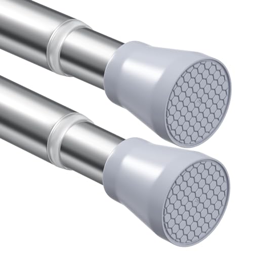 Image of Tension Curtain Rod Silver Tension Rod 2pcs Spring Curtain Rod Non Slip Tension Rods For Windows 28 to 48 Inch No Drilling Adjustable Tension Rods of Curtain Window Closet Kitchen Wardrobe