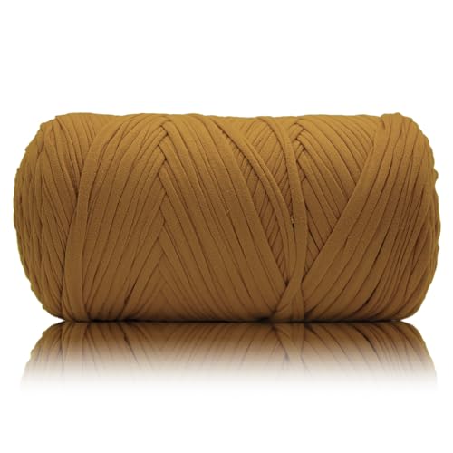 Image of 400g T Shirt Yarn, Tshirt Crochet Yarn for Crocheting Bag /Craft Project /Home Decor, 14.1oz /400g, 120yd /110m Crochet with Polyester Spandex Blend Stretch Fabric(Caramel)