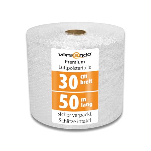 versando Premium Luftpolsterfolie 50m x 0,3m Versand, Verpackung, Umzug Noppenfolie Bubble Wrap LPF Rolle